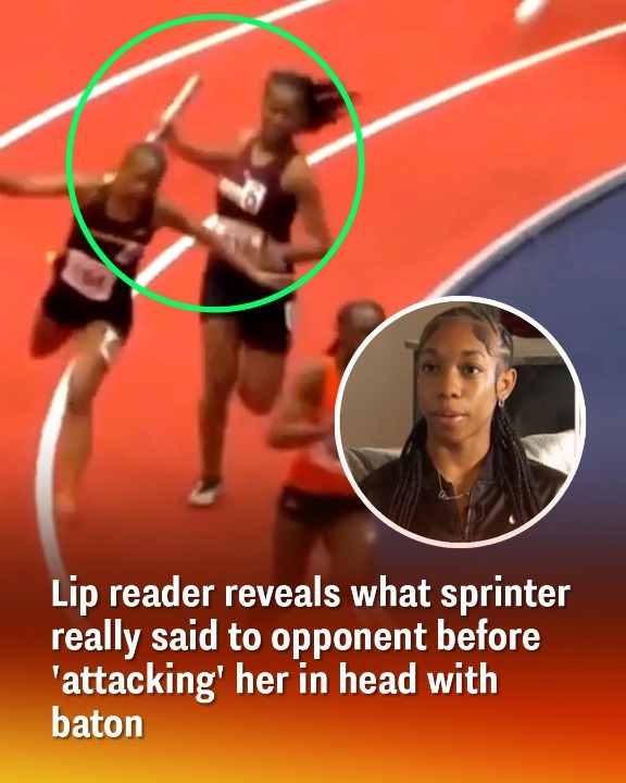 A lip reader has uncovered the actual words the sprinter directed at her opponent moments before striking her on the head with a baton.